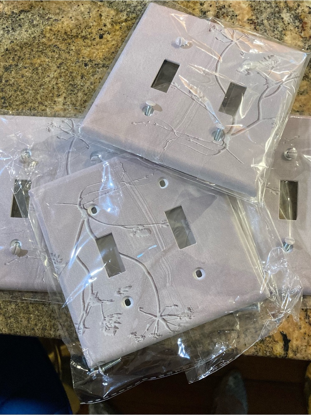 4 Satin Embossed Double Toggle Light Switch Covers - grey- Lavender